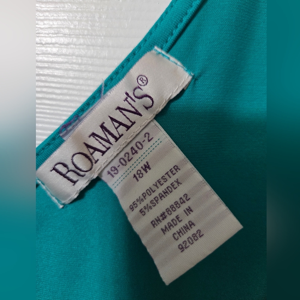 Roaman's Teal/Green Tank Dress, Size 18W, V Neck Summer Dress, EUC - Picture 4 of 6